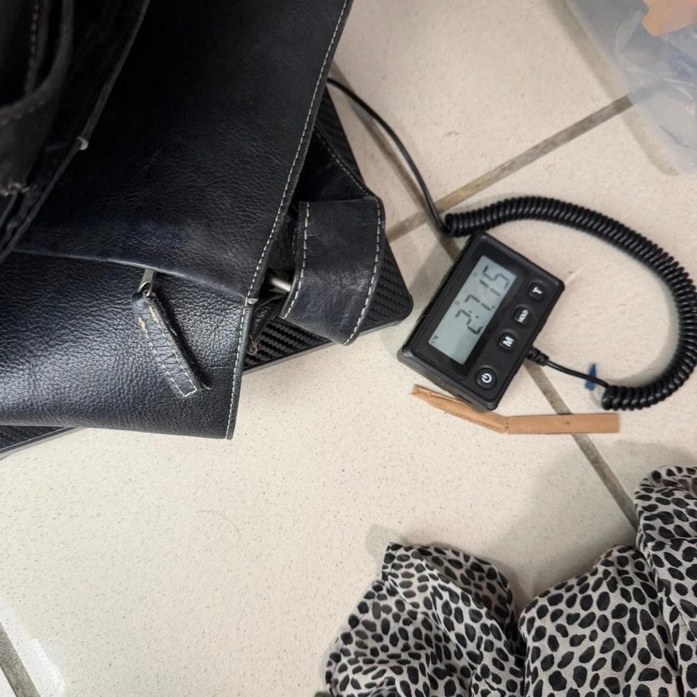 Black Genuine Leather Messenger Bag Crossbody White Stitching Organizer Pocket